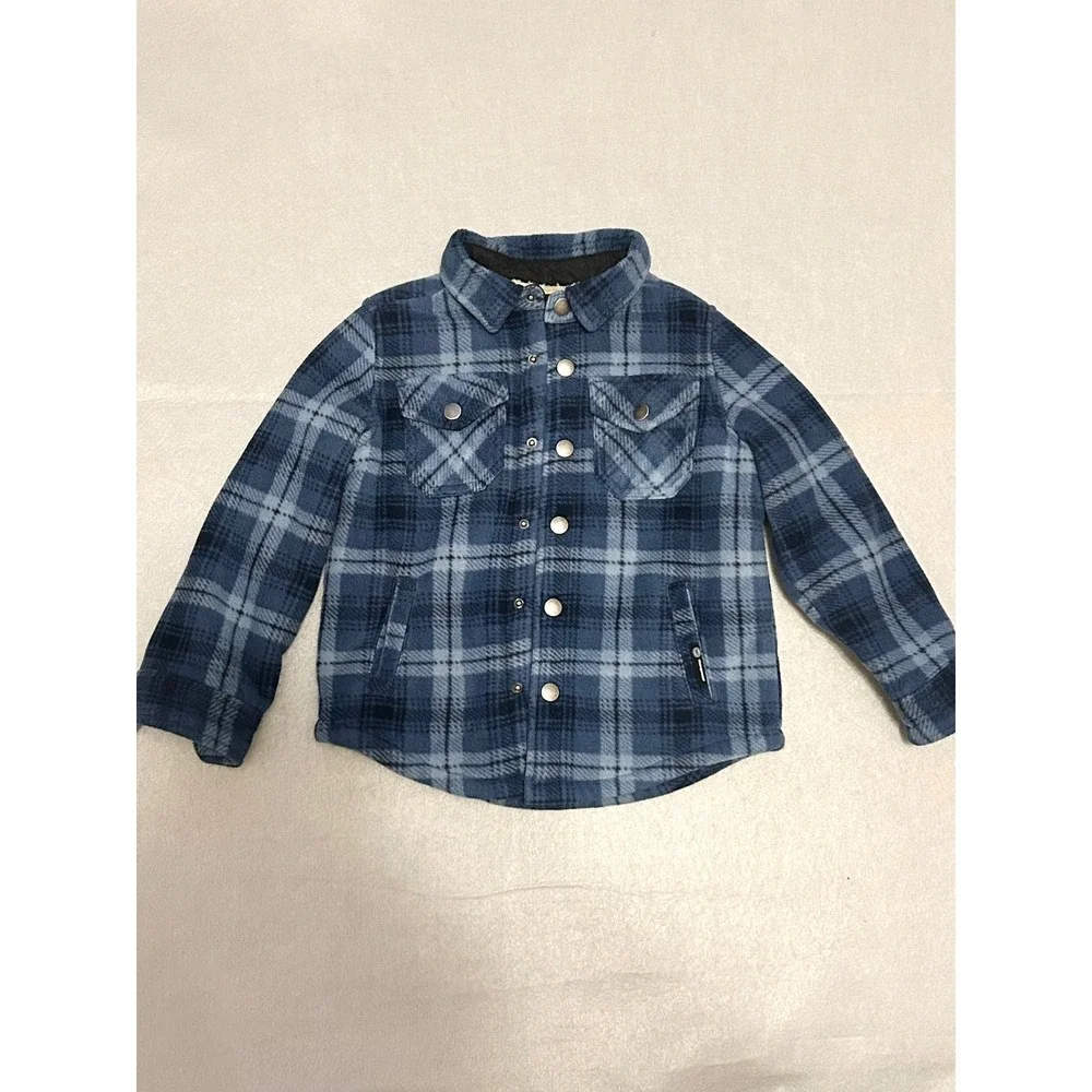 Weatherproof Boys Blue Plaid Sherpa Lined Fleece Shirt Jacket Shacket Size 4/5